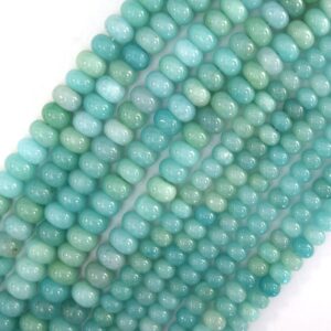 AA Natural Blue Amazonite Rondelle Button Beads Gemstone 15" Strand 6mm 8mm S2 AA Natural Blue Amazonite Rondelle Button Beads Gemstone 15" Strand 6mm 8mm S2