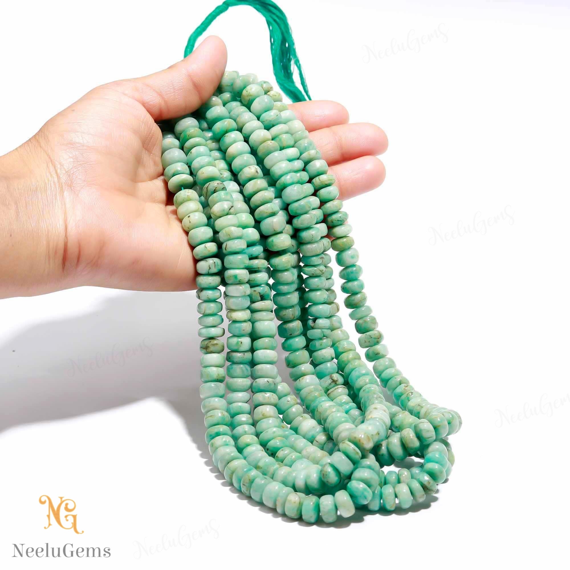Aaa+ Blue Amazonite Smooth Rondelle Beads,9-10 Mm Natural Amazonite Indian Cut Beads,16" Loose Gemstone Beads For Handmade Jewelry