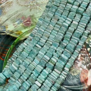 Amazonite Handcut Rustic Green Square Heishi Rondelle Spacer Beads / Natural Green Gemstone Beads/ 5mm Approx Amazonite Handcut Rustic Green Square Heishi Rondelle Spacer Beads / Natural Green Gemstone Beads/ 5mm Approx