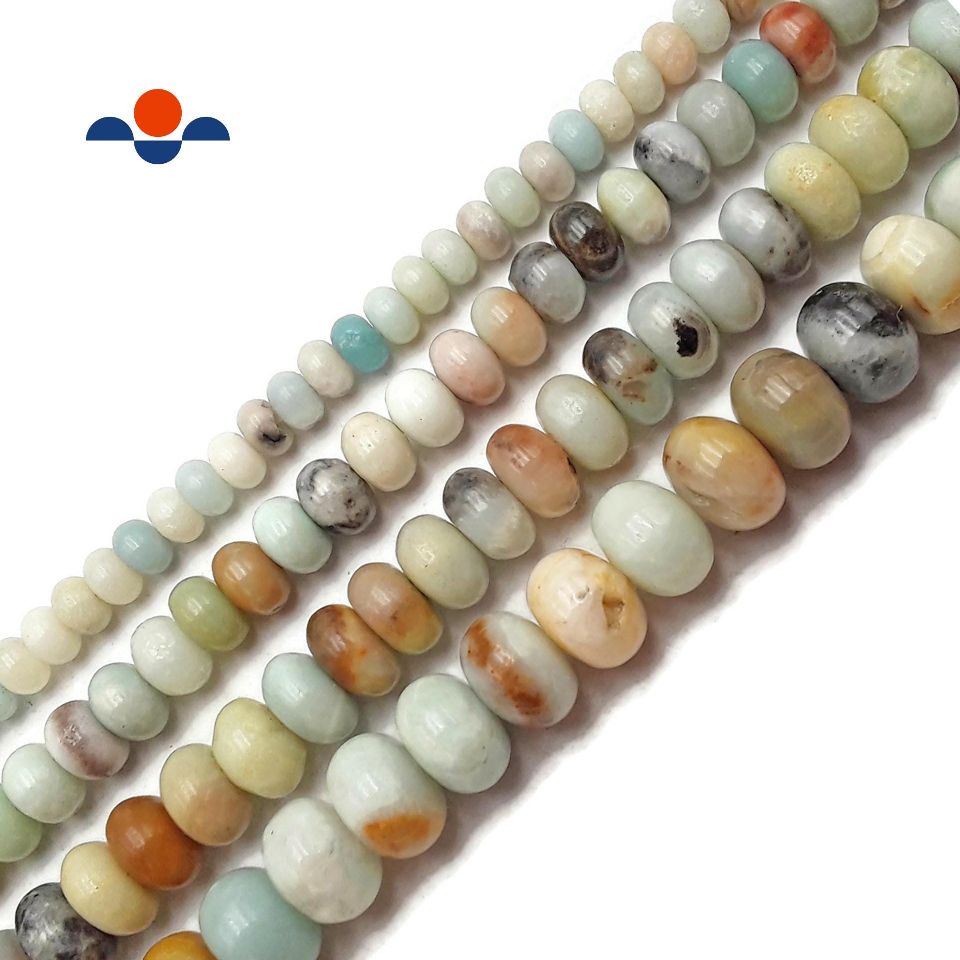 Multi-color Amazonite Smooth Rondelle Beads 4x6mm 5x8mm 6x10mm 8x12mm 15.5" Str