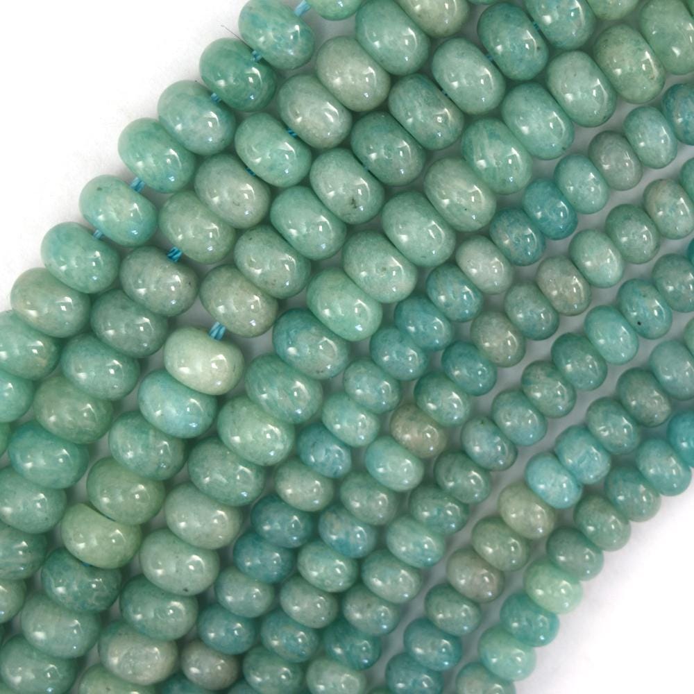 Natural Green African Amazonite Rondelle Button Beads 15" Strand 6mm 8mm Natural Green African Amazonite Rondelle Button Beads 15" Strand 6mm 8mm