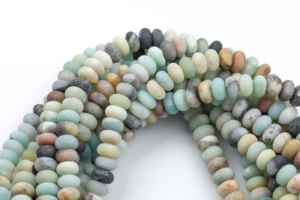 Natural Amazonite Matt Roundel Sizes 6mm, 8mm, 10mm, 14mm- Full 15.5 Inch Strand Gemstone Beads