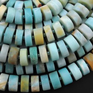 Natural Multi Color Amazonite Smooth Matte Rondelle Disc Wheel Beads Center Drilled 15.5" Strand