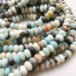 Natural Multi-Color Amazonite Matte Rondelle Beads 4x6mm 5x8mm 6x10mm 15.5" Strd