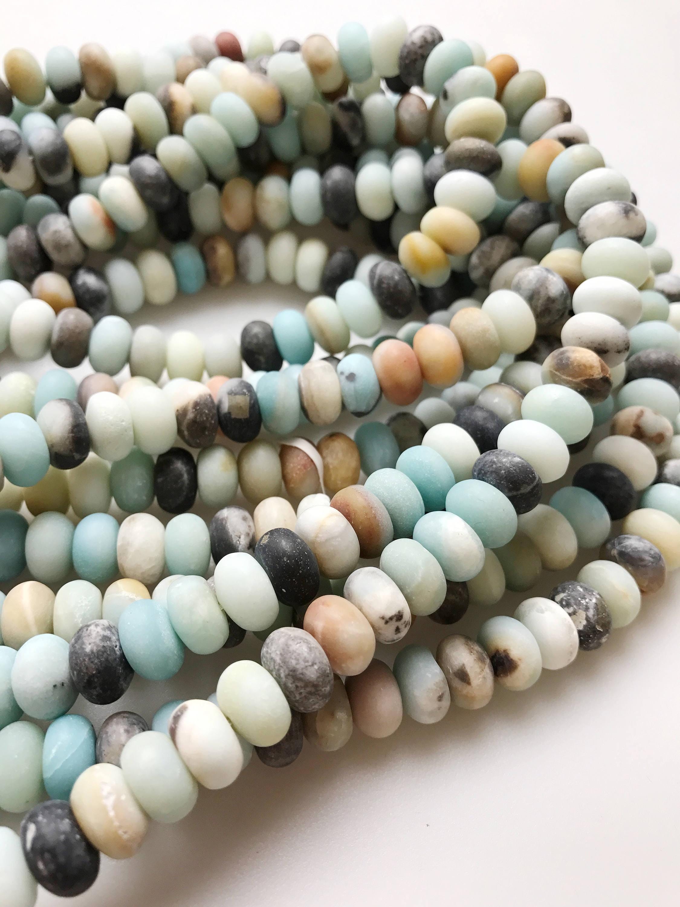 Natural Multi-color Amazonite Matte Rondelle Beads 4x6mm 5x8mm 6x10mm 15.5" Strd