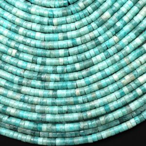 Natural Sea Blue Green Amazonite 3mm 4mm Heishi Rondelle Beads 15.5" Strand