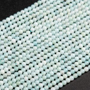 2MM Genuine Natural Blue Amazonite Beads Grade AAA Gemstone Full Strand Round Loose Beads 15.5" BULK LOT 1,3,5,10 and 50 (102252-490)