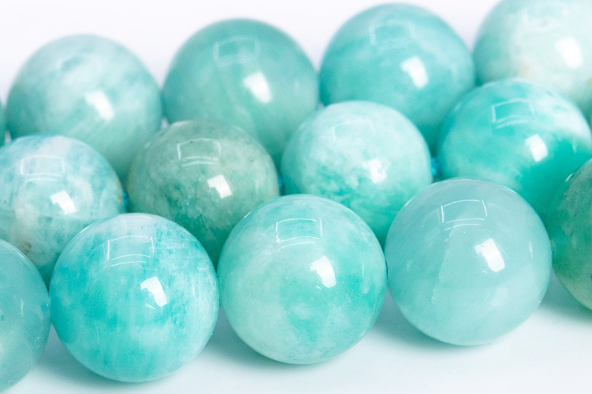 9mm Genuine Natural Peruvian Amazonite Beads Grade A Light Green Gemstone Full Strand Round Loose Beads 15" (113299-3682)