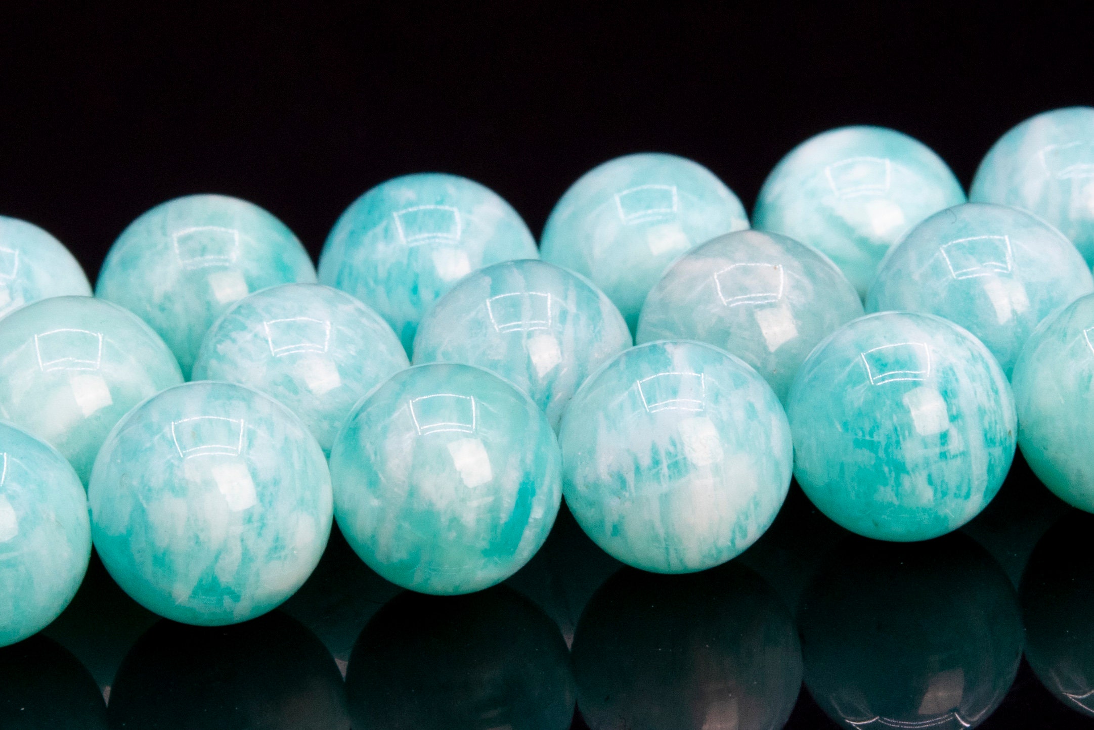 9mm Genuine Natural Peruvian Amazonite Beads Grade A+ Mint Green Cloudy Gemstone Round Loose Beads 15" / 7.5" Bulk Lot Options (113411)