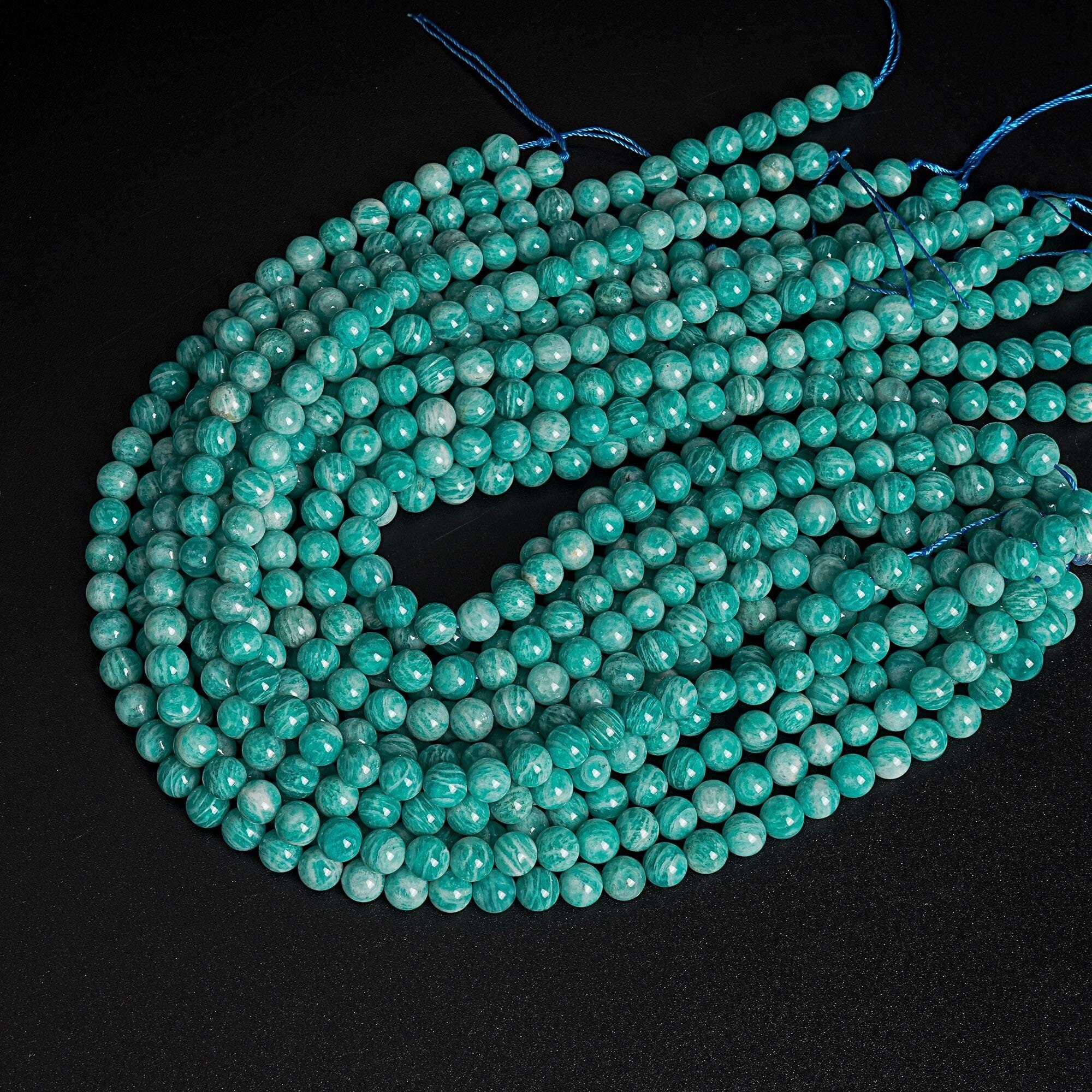 Blue Green Amazonite Aqua Wavy Stripes Beads Natural Grade Aa Gemstone Round Loose Beads 4mm 6mm 8mm 10mm Bulk Lot Options