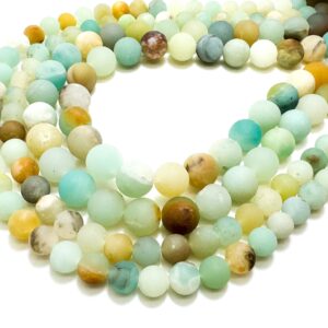 Natural Green Amazonite Matte Round Round Sphere Gemstone Beads - Pg295