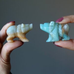 Amazonite Bear Figurine Blue Spiritual Healing Crystal Carving