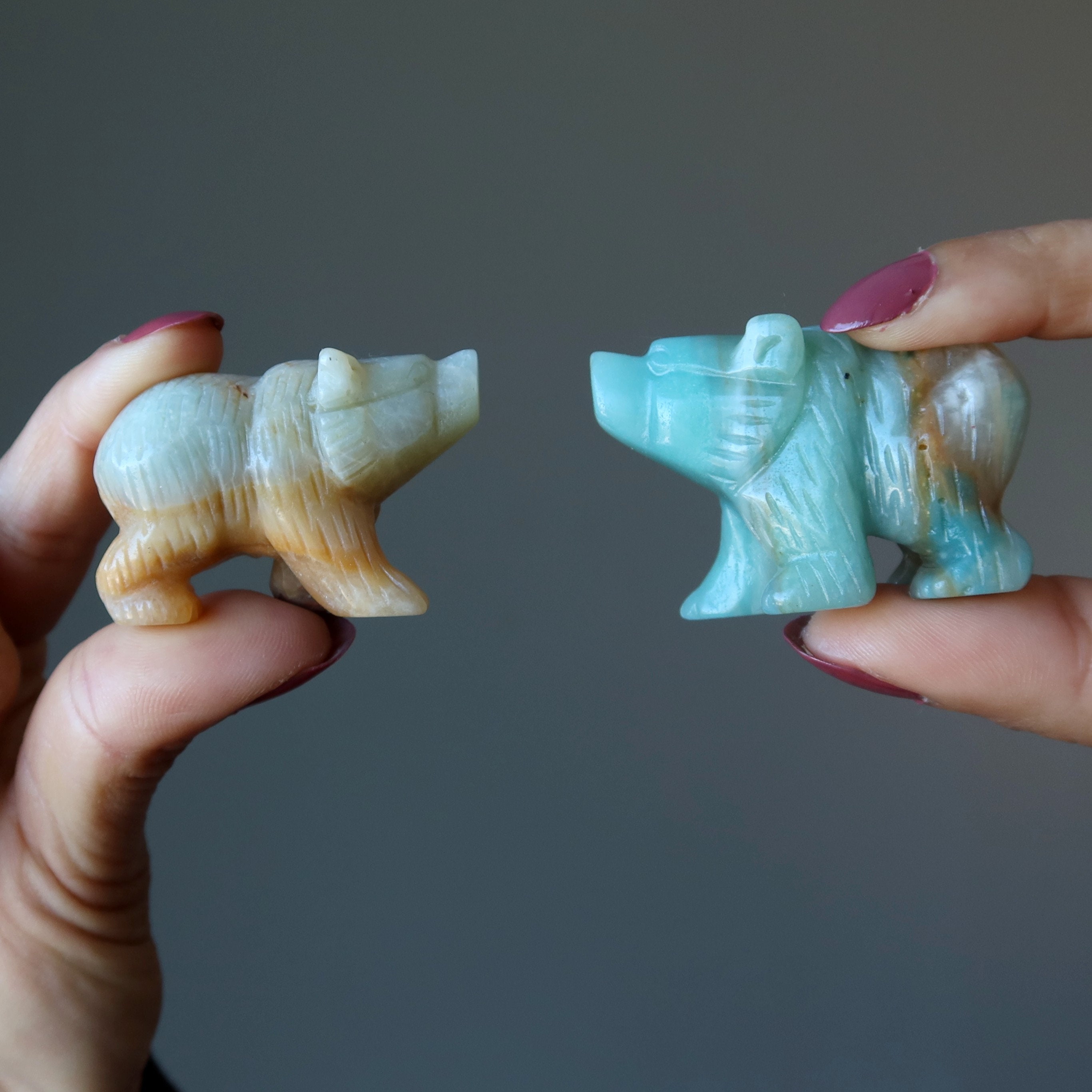 Amazonite Bear Figurine Blue Spiritual Healing Crystal Carving