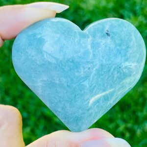 Blue Amazonite Crystal Heart Stone: Natural Gemstone (76.8G, 55x49mm)