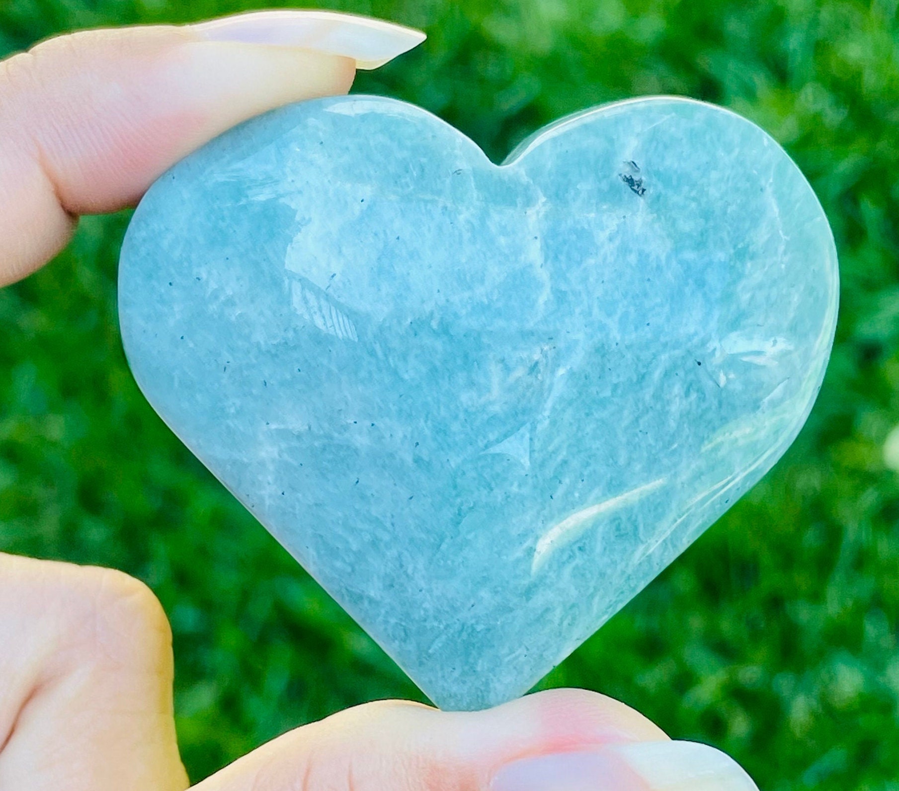 Blue Amazonite Crystal Heart Stone: Natural Gemstone (76.8g, 55x49mm)