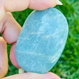 Blue Amazonite Palm Stone: Natural Gemstone Crystal (65.4G)
