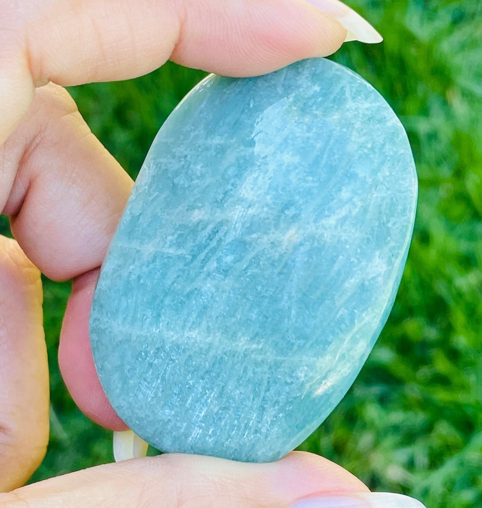 Blue Amazonite Palm Stone: Natural Gemstone Crystal (65.4g)