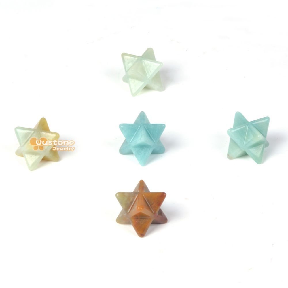 Carved Multi-color Amazonite Gemstone Crystal Merkaba Star Energy Healing Sacred Geometry Chakra Stone