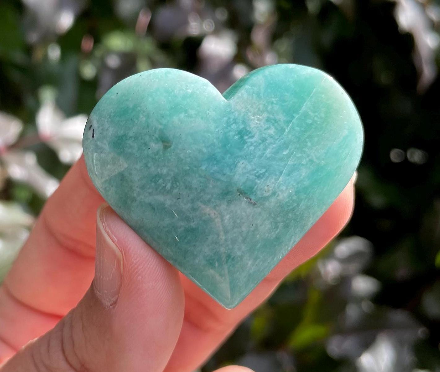 Amazonite Crystal Heart: 28.7g Mint Blue Gemstone (43x38mm)