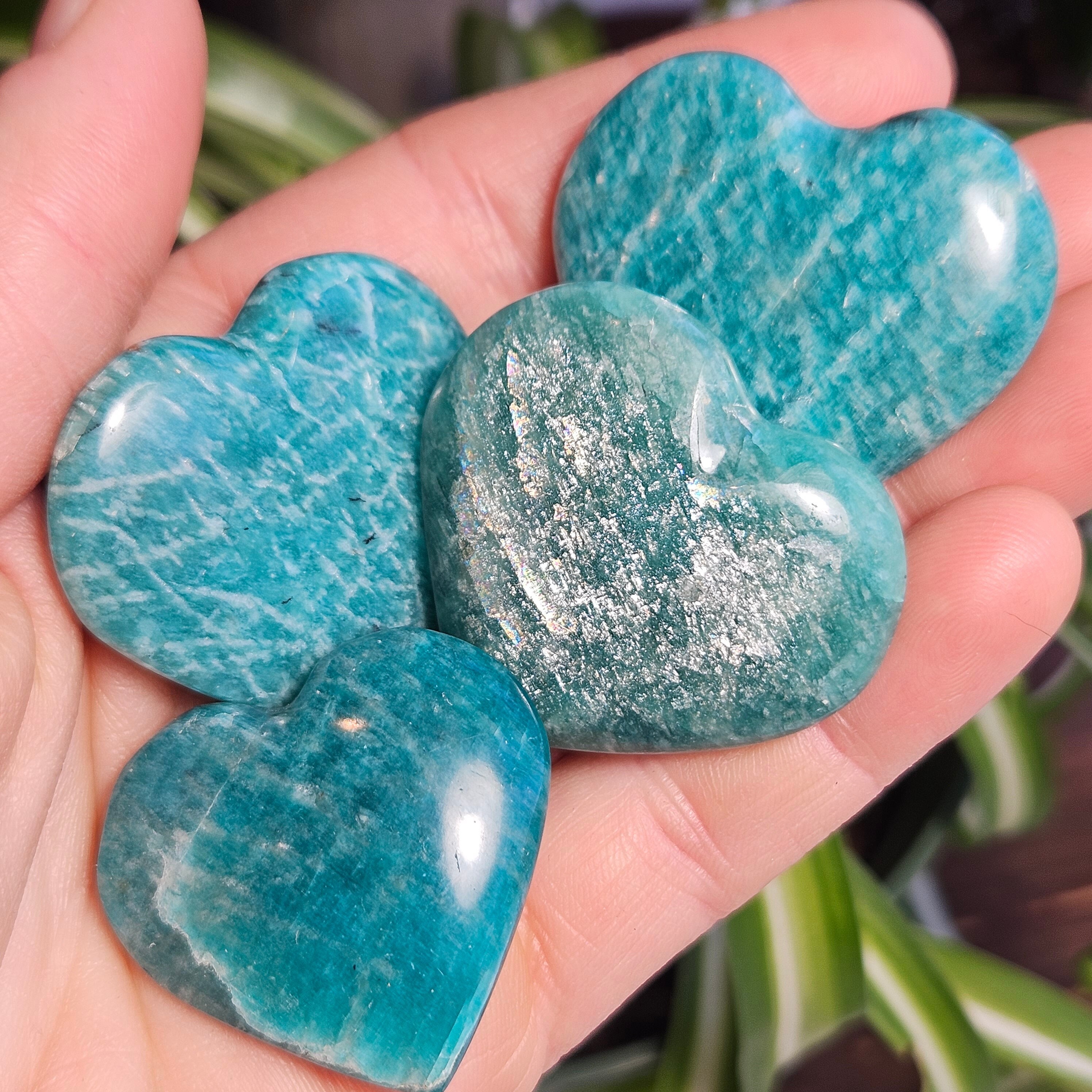 Amazonite Crystal Heart Carving: A-grade Teal Amazonite