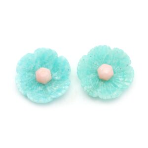 Amazonite Flower Carving Loose Gemstone, 29.5x30 Mm, Amazonite Jewelry Making Carving Gemstone, Amazonite Carving, Pair ( 2 Pieces )