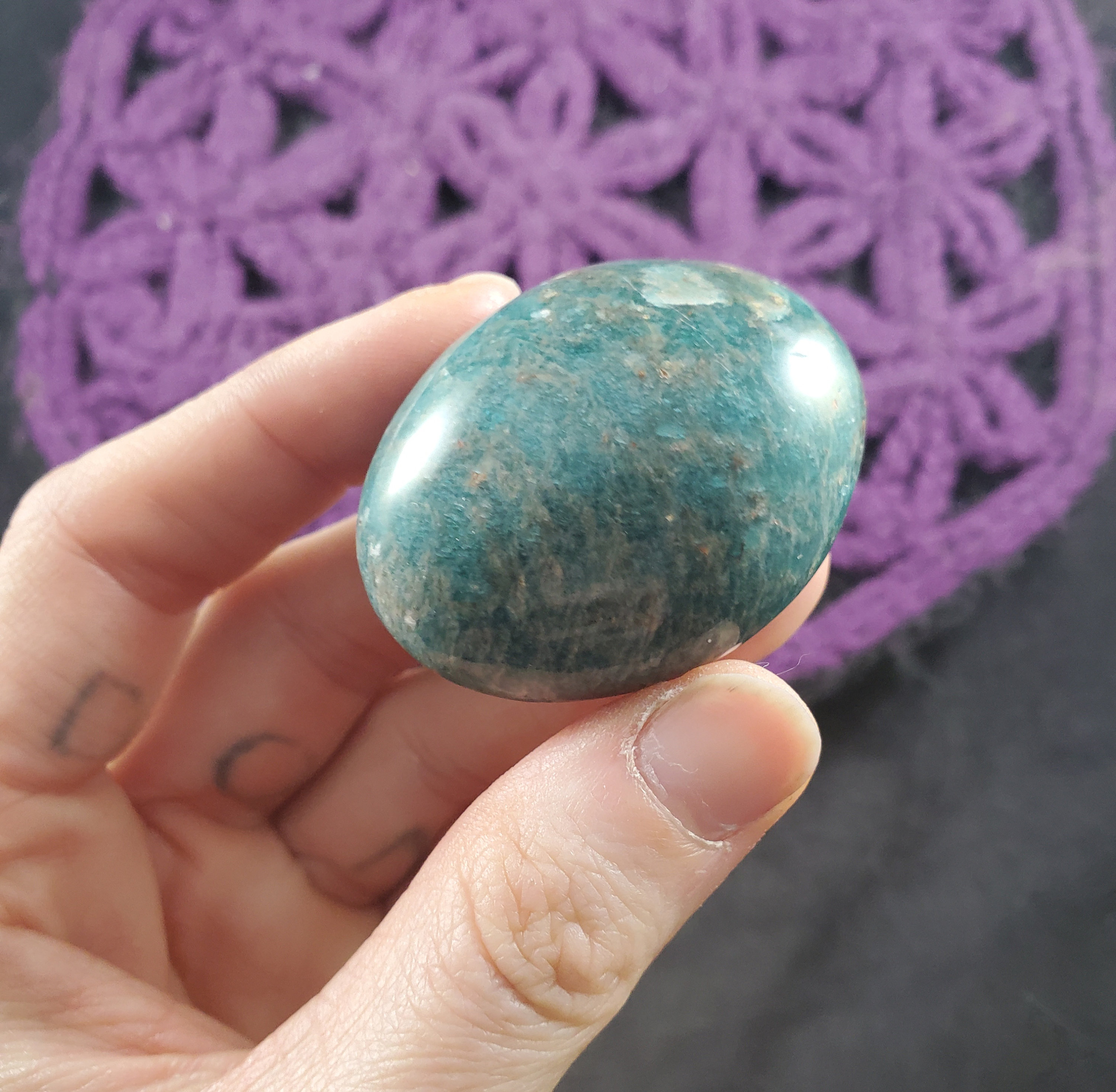 Amazonite Gallet Small Palmstone Green Crystal Stones Crystals Small Palm Stone Unique Natural Green Silver Shimmer