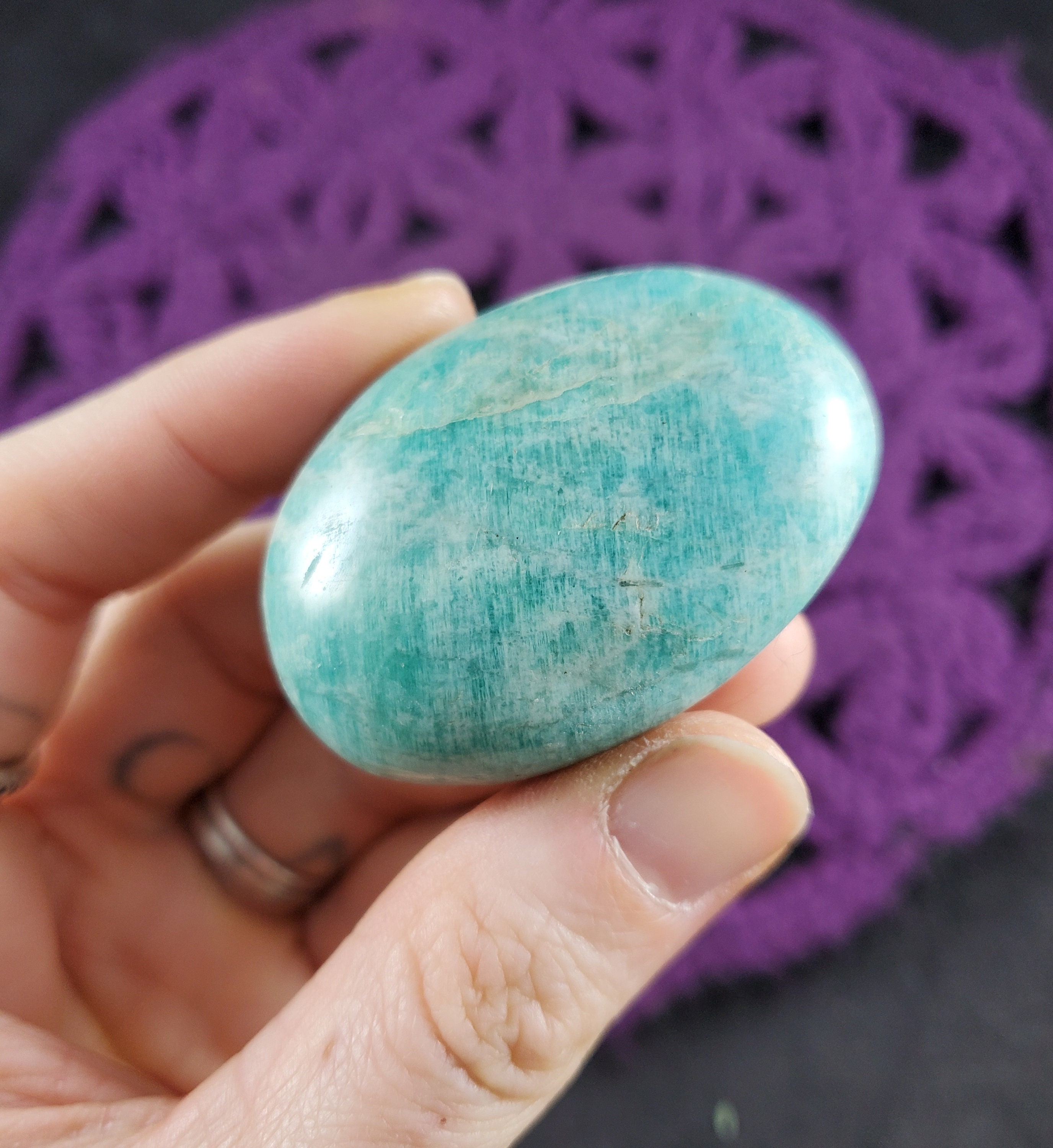 Amazonite Gallet Small Palmstone Light Green Crystal Stones Crystals Bright Palm Stone Unique Natural Green Silver Shimmer