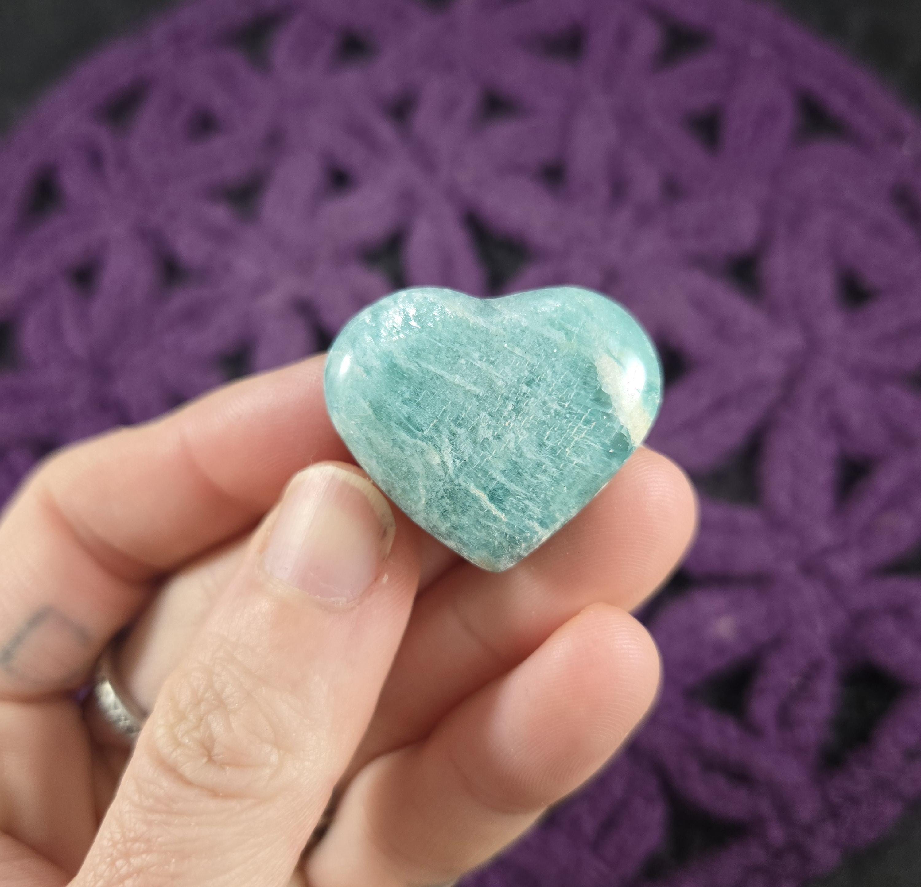 Amazonite Heart Shaped Crystal Stones Small Pocket Crystals Unique Polished Rock Natural Green Gift