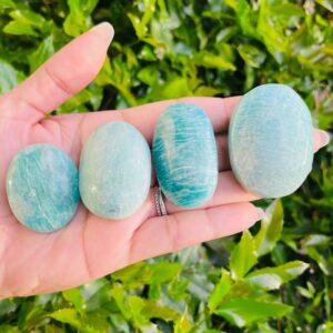 Polished Amazonite Palm Stone: One Natural Crystal Amazonite Gemstone (45-60mm)