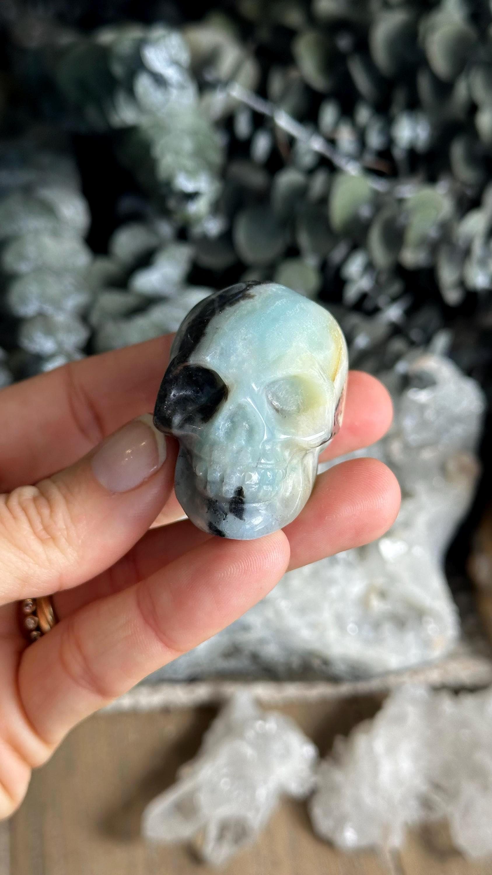 Amazonite Skull Crystal Carving 2”