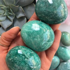 Polished Amazonite Palm Stone, Heart & Throat Chakra Healing
