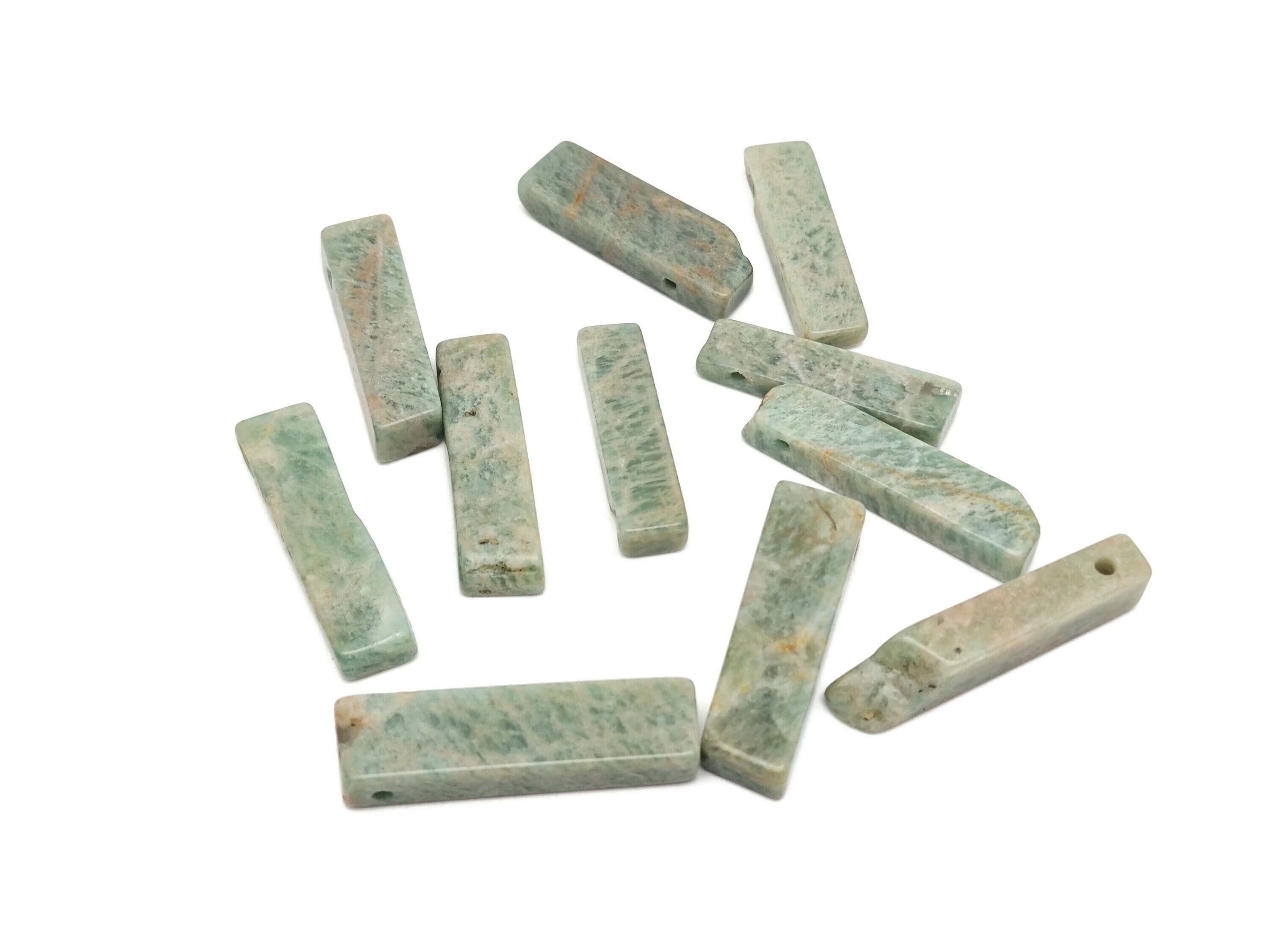 Amazonite Drilled Tumbled Stones - Rectangle Hole Tumbled Stone - Making Jewelry Cytsals - Bulk Stones - Nc1659