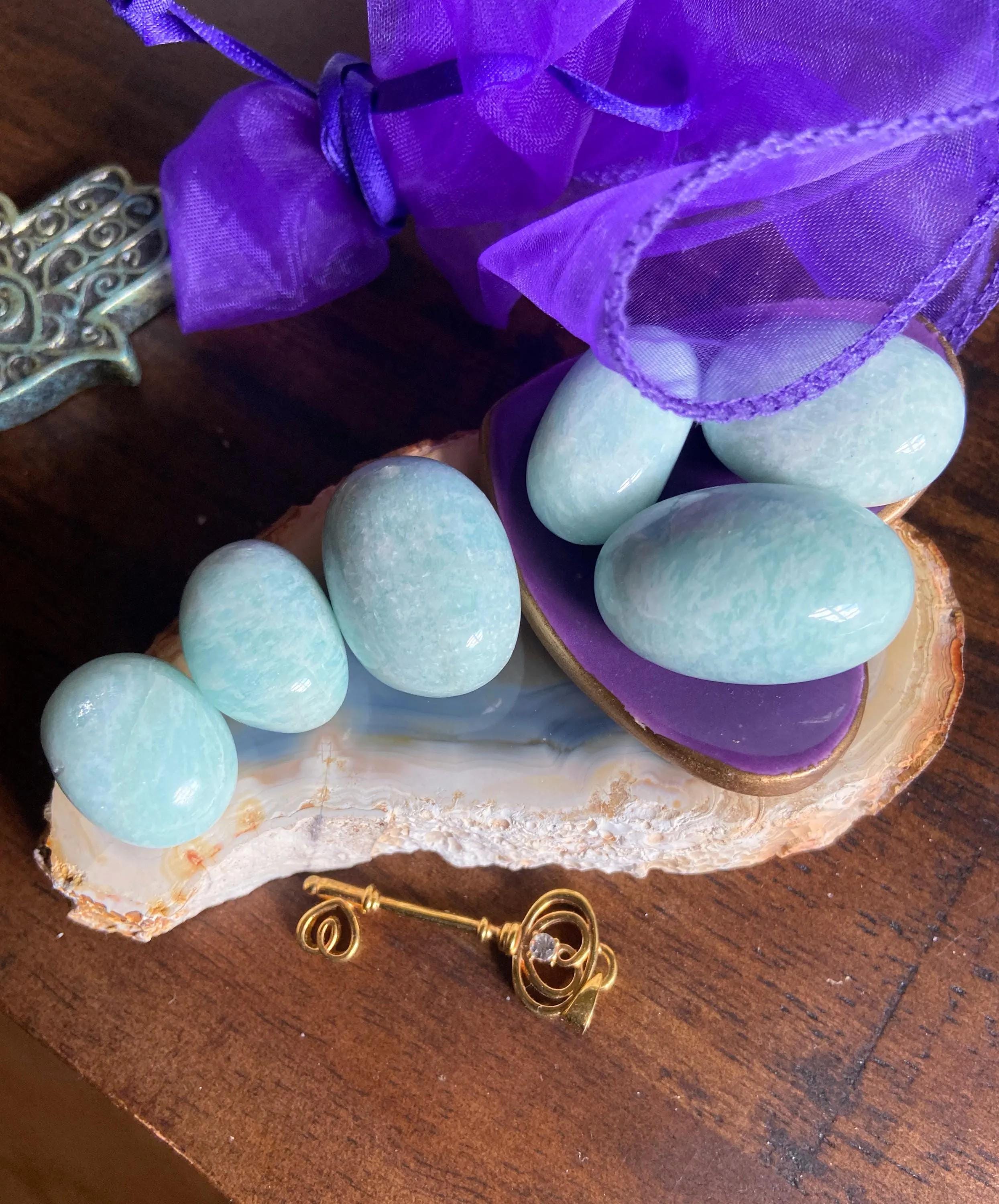 Soft Blue Amazonite Tumbled Stone: Heart & Throat Chakra Healing Crystal