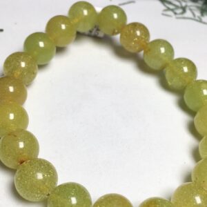 Aaa Natural Light Green Amber , 10mm Smooth Round Gemstone Beaded Bracelet , 7 Inches Handmade Stretchable Bracelet , Protection Bracelet
