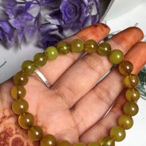 Aaa Natural Greenish And Brownish Amber , 8-8.5 Mm Smooth Round Gemstone Beaded Bracelet , Genuine Amber Bracelet , Adjustable Bracelet