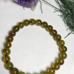 Natural Greenish And Brownish Amber , 7mm Smooth Round Gemstone Beaded Bracelet , genuine Amber Bracelet , Adjustable Stretch Bracelet