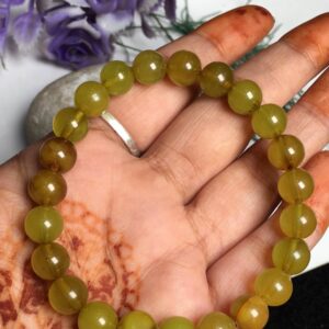 Natural Greenish And Brownish Amber , 8.5-9mm Smooth Round Gemstone Beaded Bracelet , Genuine Amber Bracelet , Adjustable Handmade Bracelet