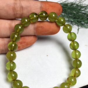 Aaa Natural Greenish And Brownish Amber , 8.5mm Smooth Round Gemstone Beaded Bracelet , 7inches Genuine Amber Bracelet , Adjustable Bracelet