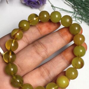 Aaa Natural Greenish And Brownish Amber , 9.5-10 Mm Smooth Round Gemstone Beaded Bracelet , Genuine Amber Bracelet , Adjustable Bracelet