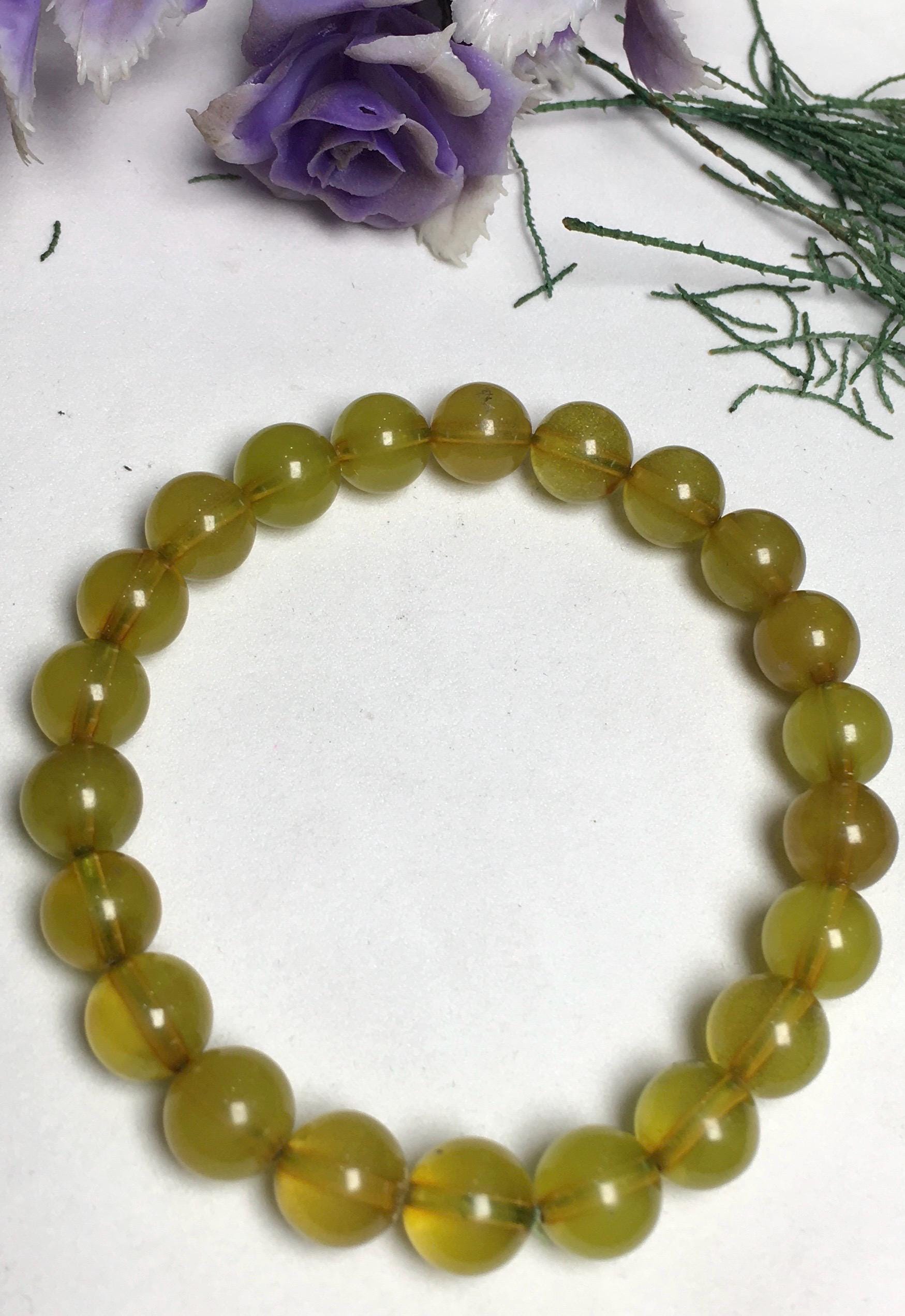 Natural Greenish And Brownish Amber , 8-9mm Smooth Round Beaded Bracelet , 7 Inches Genuine Amber Bracelet , Jaipur Gemstone