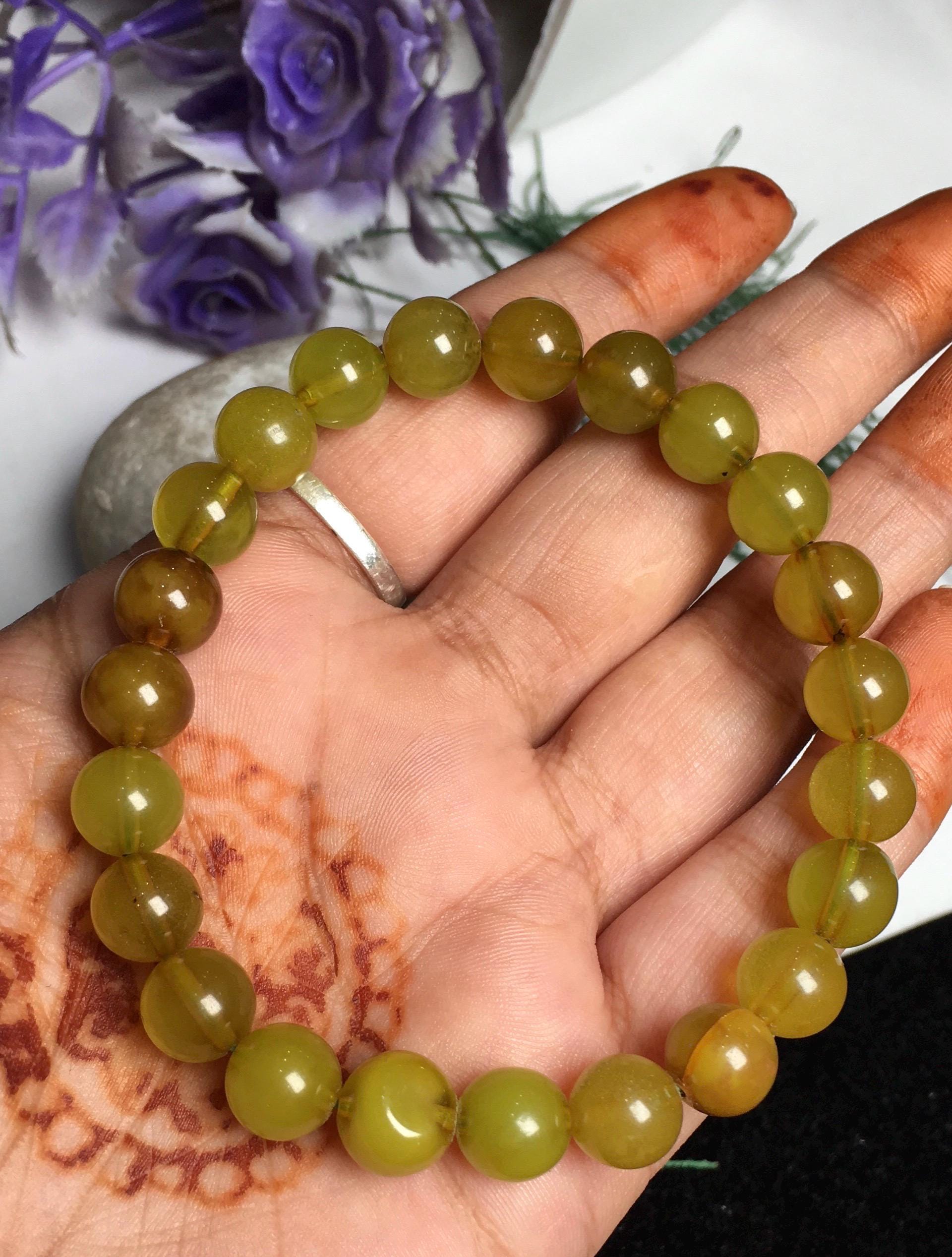 Natural Greenish And Brownish Amber , 8.5-9mm Smooth Round Gemstone Beaded Bracelet , Genuine Amber Bracelet , Adjustable Handmade Bracelet