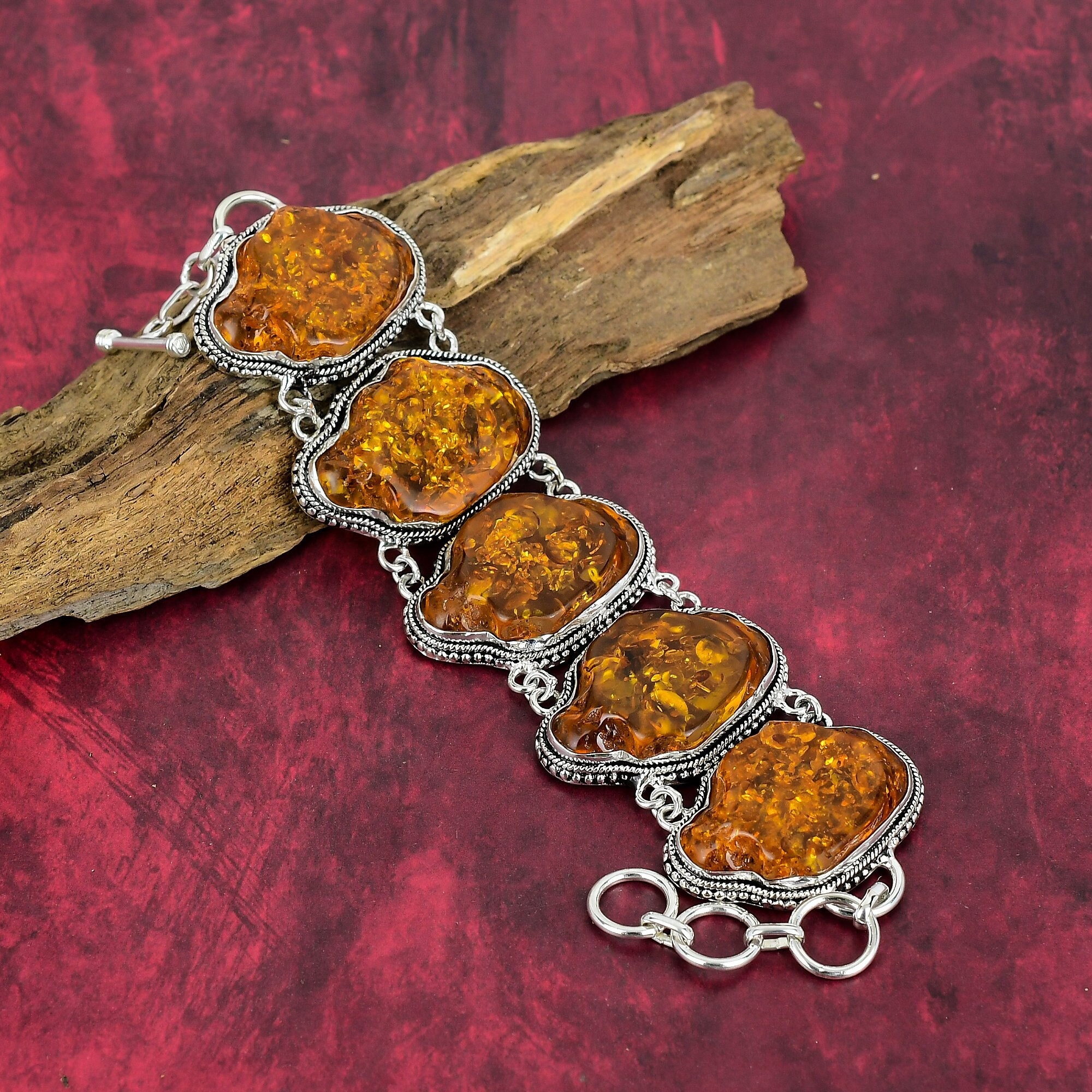 Baltic Amber Bracelet, 925 Sterling Silver Bracelet, Adjustable Chain Bracelet, Gemstone Bracelet, Handmade Jewelry, Anniversary Gifts.