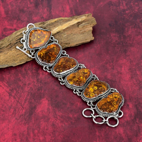 Baltic Amber Bracelet, 925 Sterling Silver Bracelet, Adjustable Chain Bracelet, Gemstone Bracelet, Handmade Jewelry, Birthday Gifts.