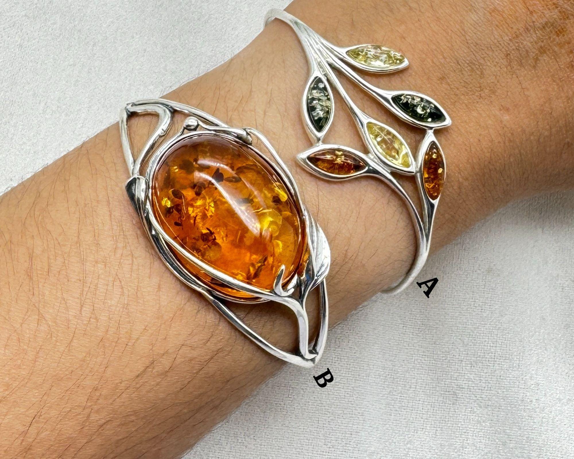 Baltic Amber Bangle: 925 Sterling Silver Gemstone Jewelry Baltic Amber Bangle: 925 Sterling Silver Gemstone Jewelry