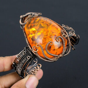 Baltic Amber Bangle, Beautiful Amber Copper Wire Wrapped Cuff Adjustable  Bracelet, Handmade Jewelry Unique Gift For Her For All Occasions