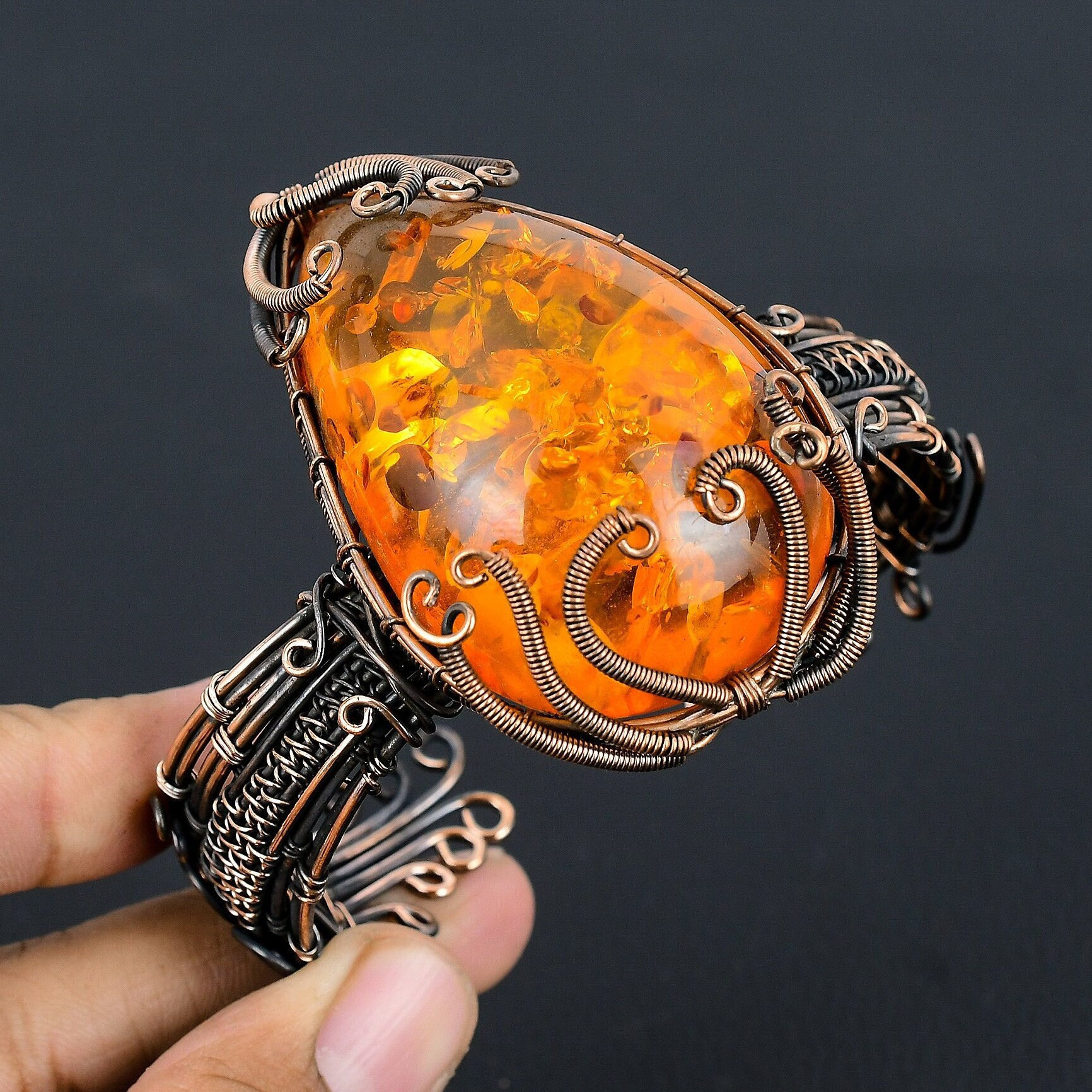 Baltic Amber Bangle, Beautiful Amber Copper Wire Wrapped Cuff Adjustable Bracelet, Handmade Jewelry Unique Gift For Her For All Occasions Baltic Amber Bangle, Beautiful Amber Copper Wire Wrapped Cuff Adjustable Bracelet, Handmade Jewelry Unique Gift For Her For All Occasions
