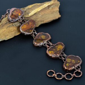 Baltic Amber Bracelet, Copper Electroformed Bracelet, Adjustable Chain Bracelet, Handmade Jewelry, Crystal Bracelet, Gifts For Wife & Mom