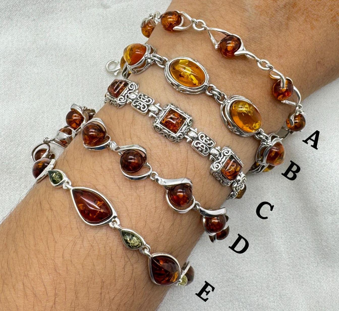 Baltic Amber Sterling Silver Bracelet: Handmade Gemstone Jewelry