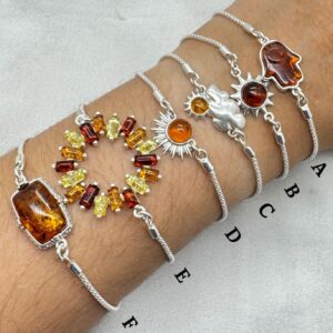 Baltic Amber Sterling Silver Bracelet: Multi Gemstone Designer Jewelry Baltic Amber Sterling Silver Bracelet: Multi Gemstone Designer Jewelry