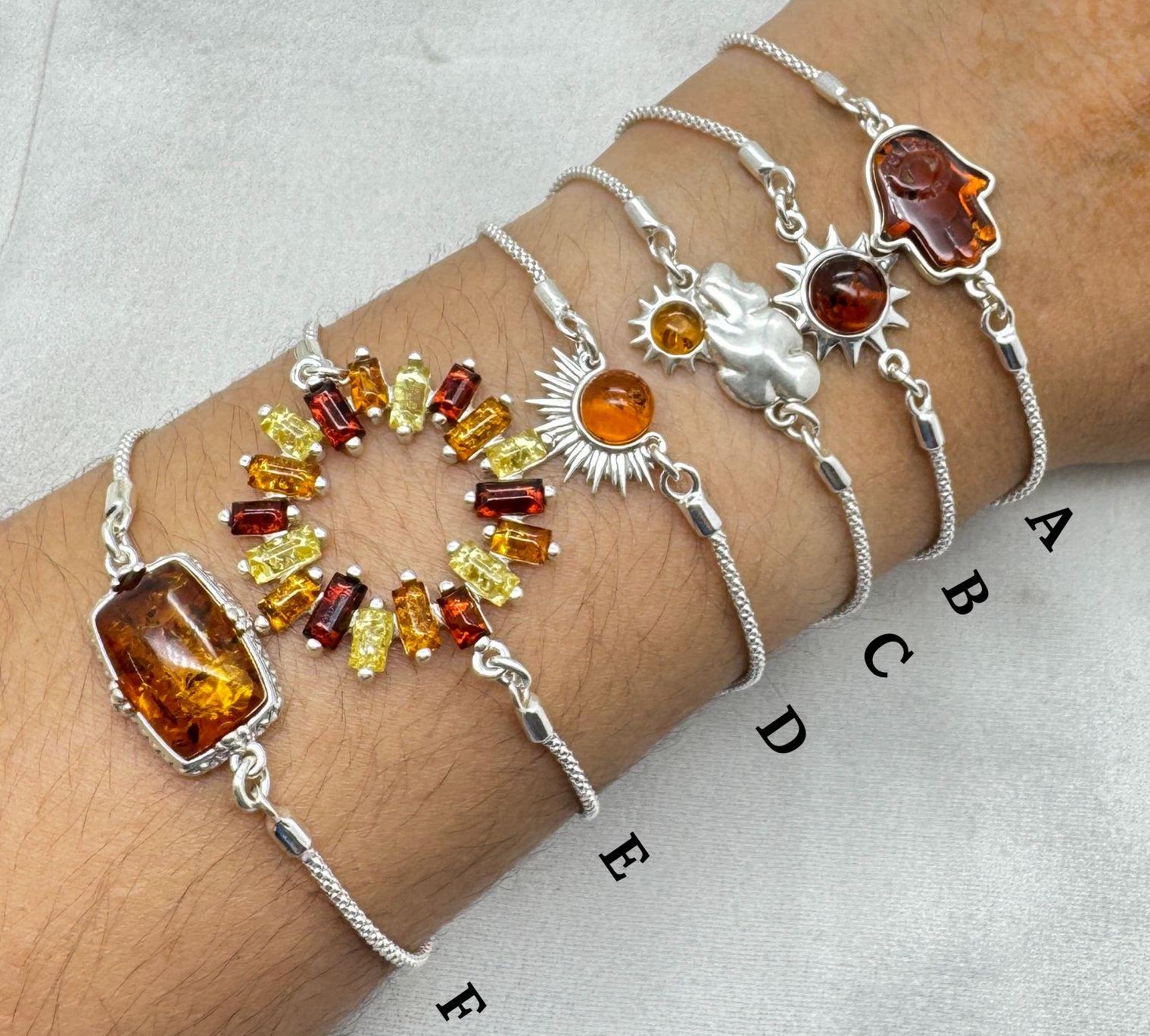 Baltic Amber Sterling Silver Bracelet: Multi Gemstone Designer Jewelry